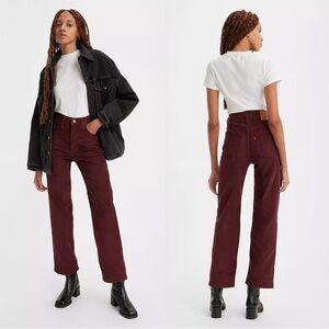 Levi’s Women’s Ribcage Straight Ankle Corduroy Pants High Rise Retro in Red 25